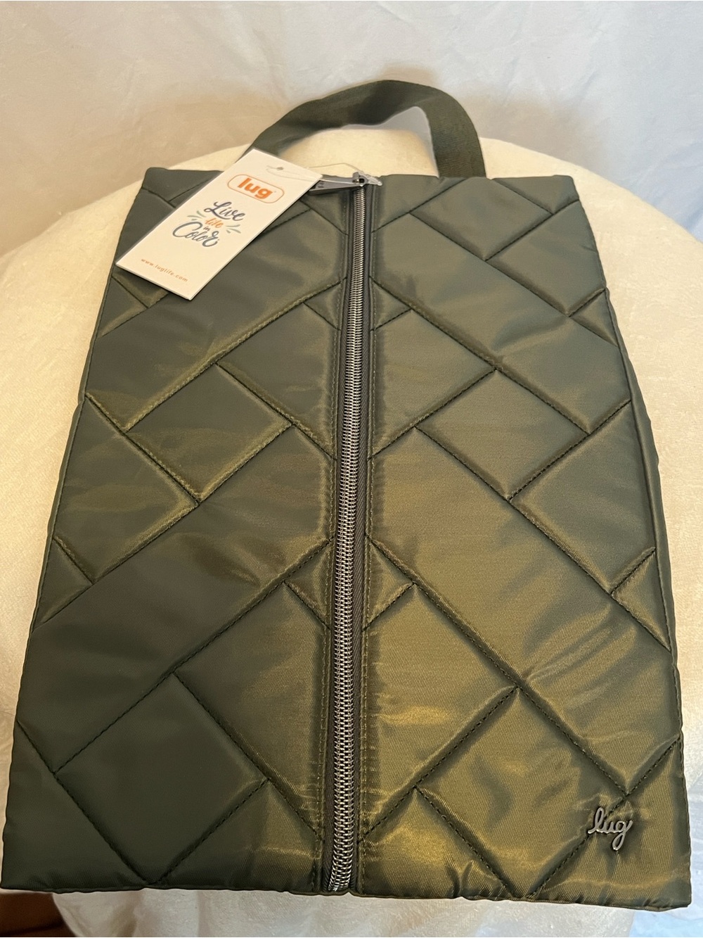Lug Olive Quilted Packable Hot Tools Carry Bag with Top Handle.